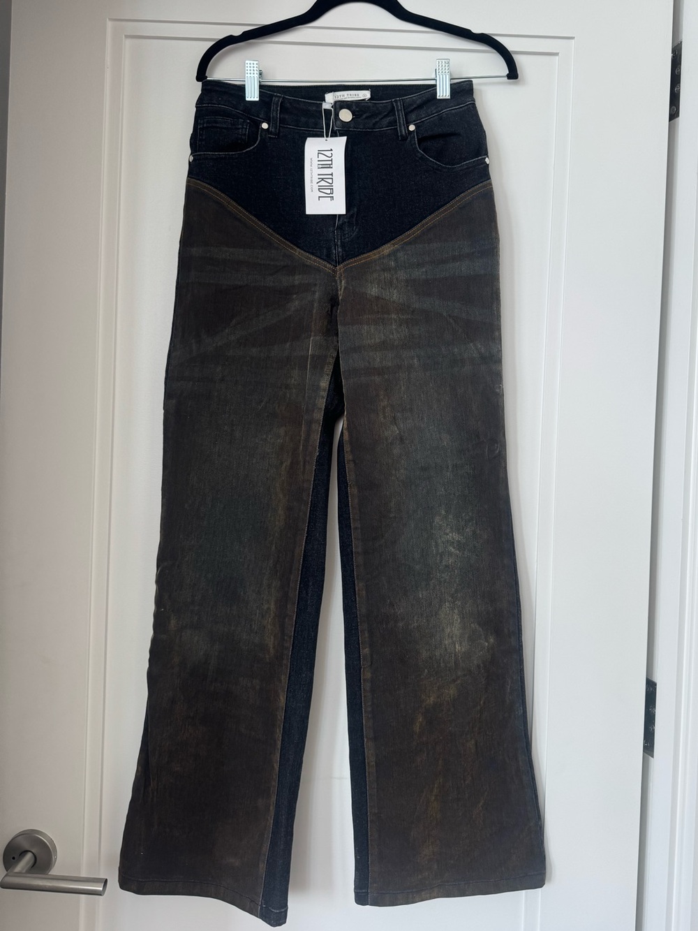 12th Tribe Two-Tone Black & Brown Wide-Leg Jeans